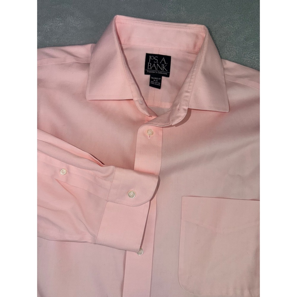 Jos. A Bank Mens 16X33 Travelers Collection Pink Tailored Fit Dress Shirt Cotton